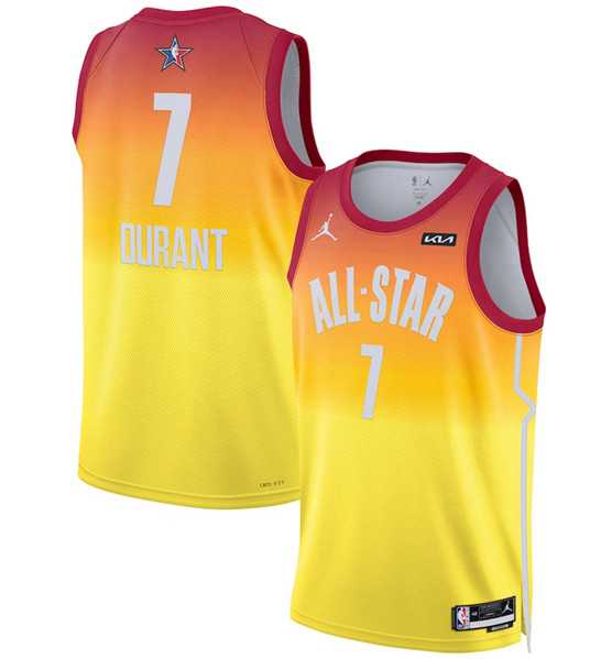 Men's 2023 All-Star #7 Kevin Durant Orange Game Swingman Stitched Basketball Jersey Dzhi
